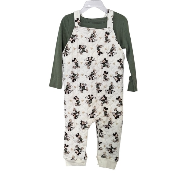 Disney Baby Boy Mickey Mouse Overall Set 2 PC Green Long Sleeve Top 24M NWT - Picture 1 of 7